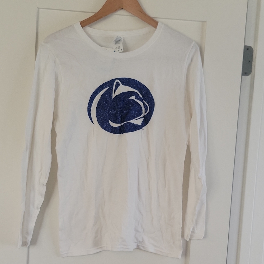 Gildan White Long Sleeve Tee with Blue Penn State